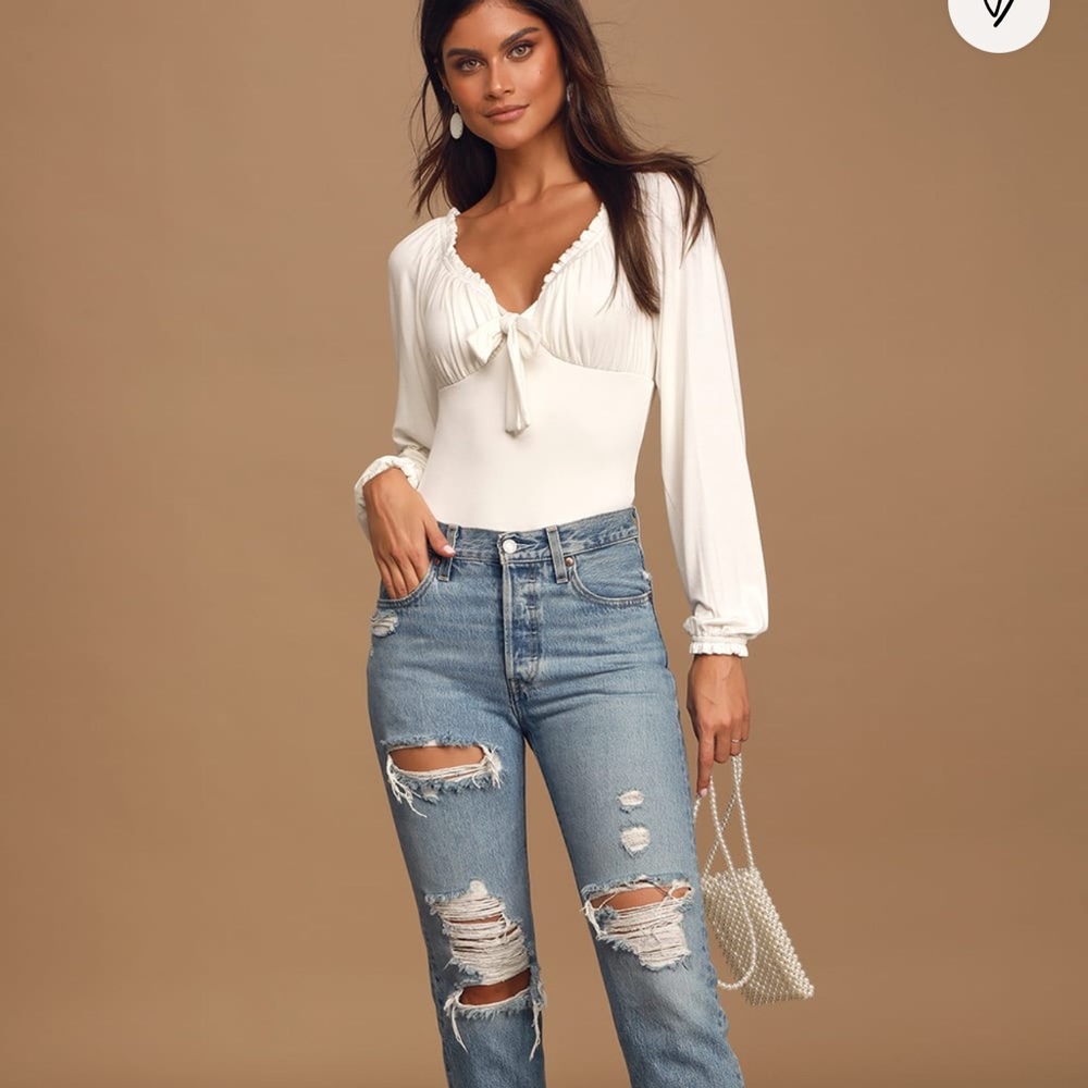 Ivory Long Sleeve Ruffled Bodysuit
